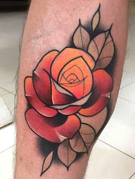 Orange Rose Tattoo, Neo Traditional Roses, Traditional Tattoo Flowers, Skeleton Hand Tattoo, Traditional Roses, Traditional Tattoo Design, Rose Tattoo Design, New School Tattoo, Tattoo Feminina