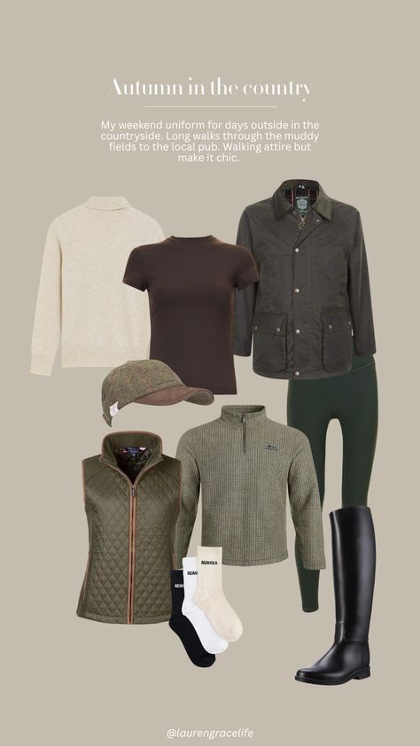 Country Uk Outfits, Country Walking Outfit, Uk Countryside Outfit, Autumn Countryside Outfit, Fall Walk Outfit, British Countryside Style, Countryside Chic Outfit, English Countryside Aesthetic Fashion, Countryside Outfits Women