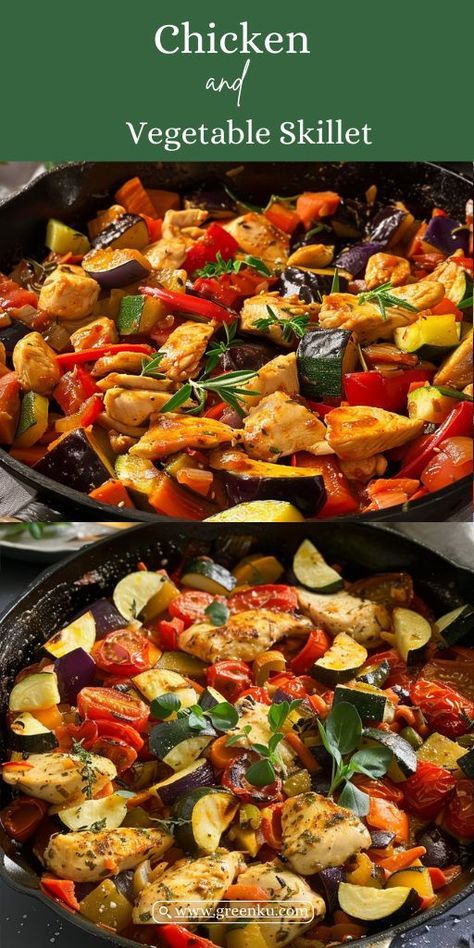 Chicken and Vegetable Skillet Ingredients: Chicken fillet Eggplant Onion Vegetable oil for frying carrot Bell Pepper Tomato paste Chopped tomatoes Salt, Black Pepper, Red Pepper Flakes Parsley #ChickenSkillet #Eggplant Eggplant And Peppers Recipes, Eggplant Bell Pepper Recipe, Chicken Eggplant Recipes, Chicken And Eggplant Recipes, Chicken And Vegetable Skillet, Chicken And Eggplant, Low Cal Dinner, Chicken Eggplant, Vegetable Skillet