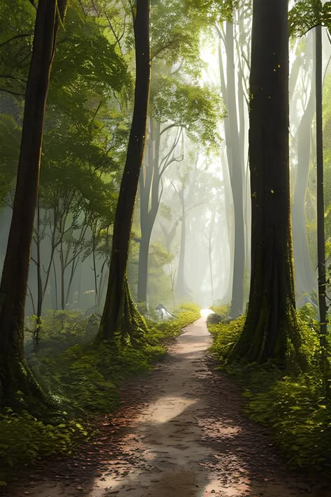 Embark on a magical journey as you follow the path through the enchanting forest at dusk. Tall trees stand tall, their branches reaching out like guardians of this serene pathway. Forest Pathway Painting, Path Through Forest, Forest Pathway Drawing, Forest At Dusk, Forest Path Drawing, Pathway Drawing, Forest Pathways, Forest Path Painting, Tree Pathway