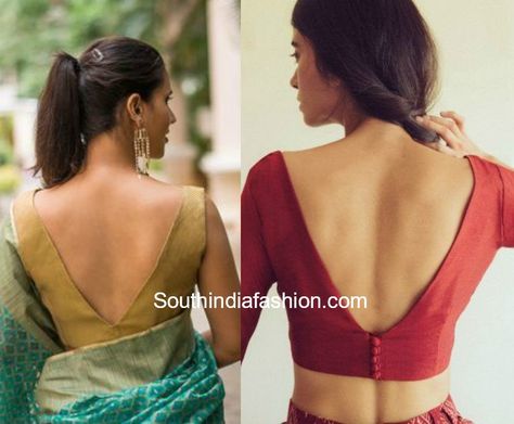 V Neck Saree Blouse Designs Decent Blouse Designs, V Neck Saree Blouse, Sleeveless Blouse Designs, Saree Blouse Styles, Saree Blouse Neck Designs, Backless Blouse Designs, New Saree Blouse Designs, Traditional Blouse Designs, Blouse Design Images