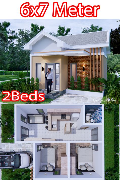 Small House Design Kerala, Small House Architecture, Small House Blueprints, Small Modern House Plans, Brick Houses, Small House Layout, Two Bedroom House, 2 Bedroom House Plans, Modern Small House Design