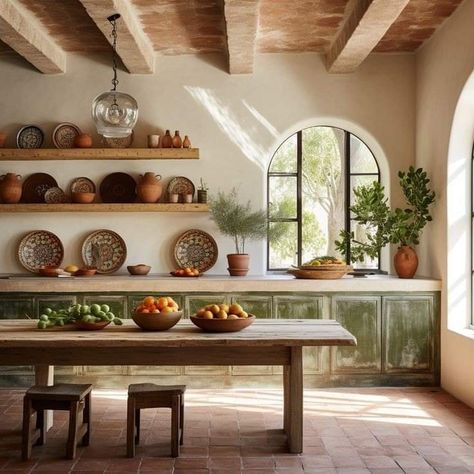 Renovated Italian Farmhouse, Mediterranean Kitchen Table, Grecian Home Interiors, Italian Home Renovation, Italian House Renovation, Medditeranean Kitchen Design, House Interior Mediterranean, Medeteranian Kitchen, Interior Italian Style