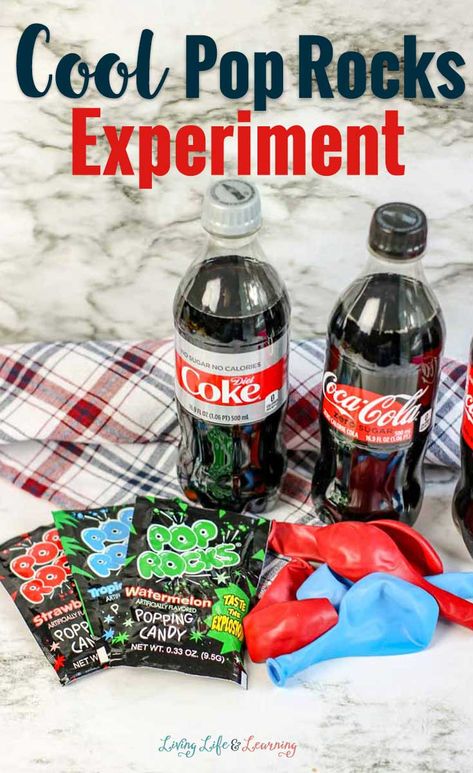 Check out this simple science activity that the kids are going to love! This easy science activity will teach them all about reactions. Have them form their hypothesis and then see what happens when they combine Pop Rocks with soda! #earlyscience   #livinglifeandlearning #homeschoolscience #scienceexperiments Pop Rocks Experiment, Rock Experiments, Summer Science Experiments, Magic Science, Homeschool Science Experiments, Rock Science, Experiments Kids, Science Week, Preschool Stem