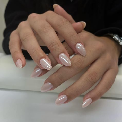 Pearl chrome looks gorgeous on every color! 🐚 Structured Manicure & Chrome Chrome Classy Nails, Opaque Chrome Nails, Ice Chrome Nails, Bare My Soul Chrome Nails, Gel Manicure Chrome, French Chrome Almond Nails, Nude Chrome Nails Square, Light Pink Nails With Chrome, Chrome Gel Manicure