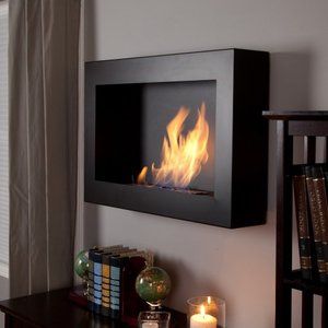 Anywhere Fireplace Soho Black Satin Anywhere Indoor Fireplace $349.00 Fake Fireplaces, Gel Fireplace, Basement Suite, Spare Bathroom, Fireplaces Ideas, Black Feature Wall, Wall Mounted Fireplace, Wall Mount Fireplace, Mounted Fireplace