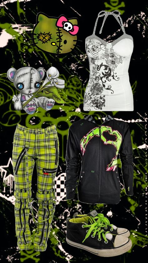 green and black scenemo outfit:> #greenandblack #emo #emooutfit #scenemo #scene #sceneoutfit Emo Fits, Scene Outfits, Emo Outfits, Gothic Outfits, Green And Black, Your Aesthetic, Connect With People, Creative Energy, Energy