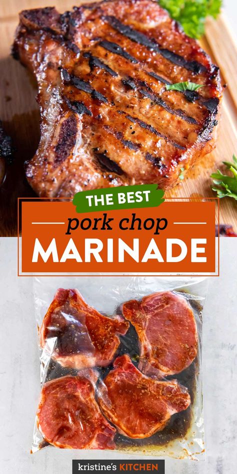 The BEST Pork Chop Marinade - Kristine's Kitchen -  #Chop #Kitchen #Kristines #Marinade #Pork Best Marinated Pork Chops, Easy Pork Chop Marinade For Grill, Pork Loin Chop Marinade Recipes, Boneless Pork Chop Marinades, Easy Marinades For Pork Chops, Marinade Recipes For Pork, Pork Chops On Grill Marinade, Pork Loin Chop Marinade, Porkchop Grilling Marinade