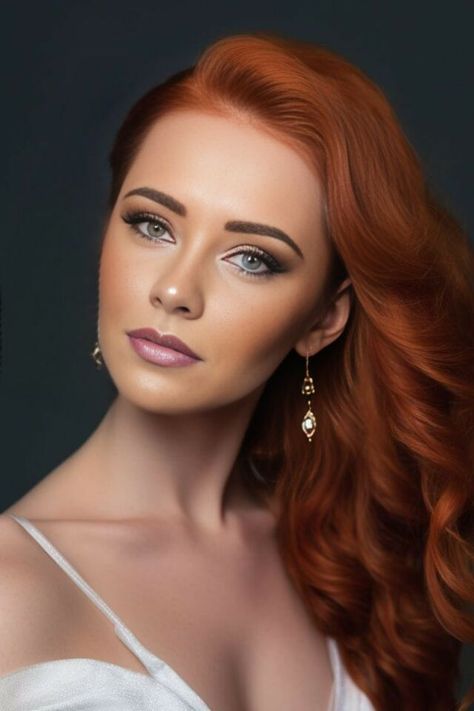 Redhead Glam Makeup, Wedding Makeup For Red Hair, Redhead Makeup Looks, Red Hair Brides, Wedding Makeup Redhead, Bridal Makeup For Blue Eyes, Wedding Makeup For Blue Eyes, Wedding Makeup Blue, Red Hair Makeup