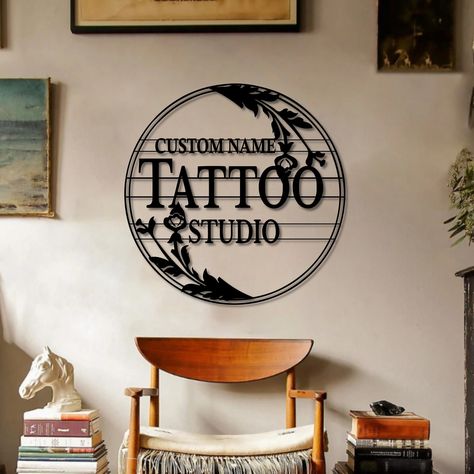 Name And Flower Tattoo, Tattoo Parlor Decor, Wall Art Tattoo, Tattoo Sign, Tattoo Shop Decor, Tattoo Wall Art, Studio Sign, Tattoo Parlor, Tattoo Signs