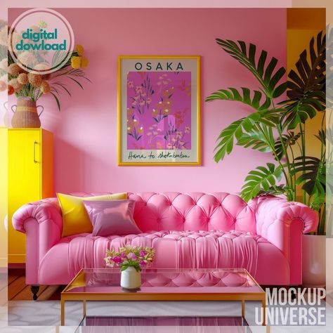 Girly Pink Wall Frame Mockup, Vertical Elegant Poster Mockup, Preppy Wall Art Mockup Frame, Elegant Teen Artwork Display PSD - Etsy Pink Wall Frame, Barbiecore Decor, Pink Couches, Space Barbie, Unique Couches, Rosa Sofa, Do It For The Plot, Guitar Lover Gifts, 90s Barbie