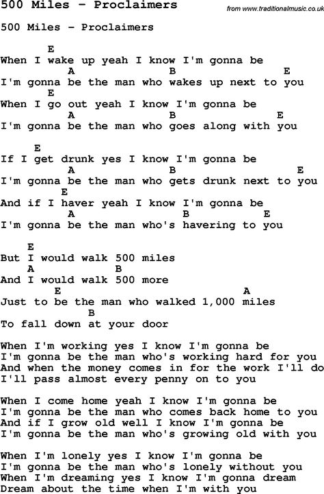 500 miles the proclaimers Song Chords, Ukulele Chords Songs, Uke Songs, Easy Guitar Songs, Bass Guitar Lessons, Great Song Lyrics, Ukulele Music, Guitar Chords For Songs, Guitar Chords And Lyrics