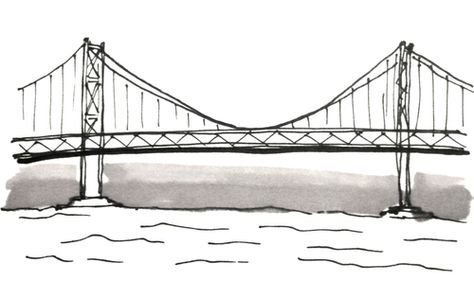 Golden Gate Bridge Drawing, Bridge Sketch, Diagram Ideas, Cantilever Bridge, Bridge Tattoo, Architecture Illustrations, Bridge Drawing, Chesapeake Bay Bridge, Fire Drawing