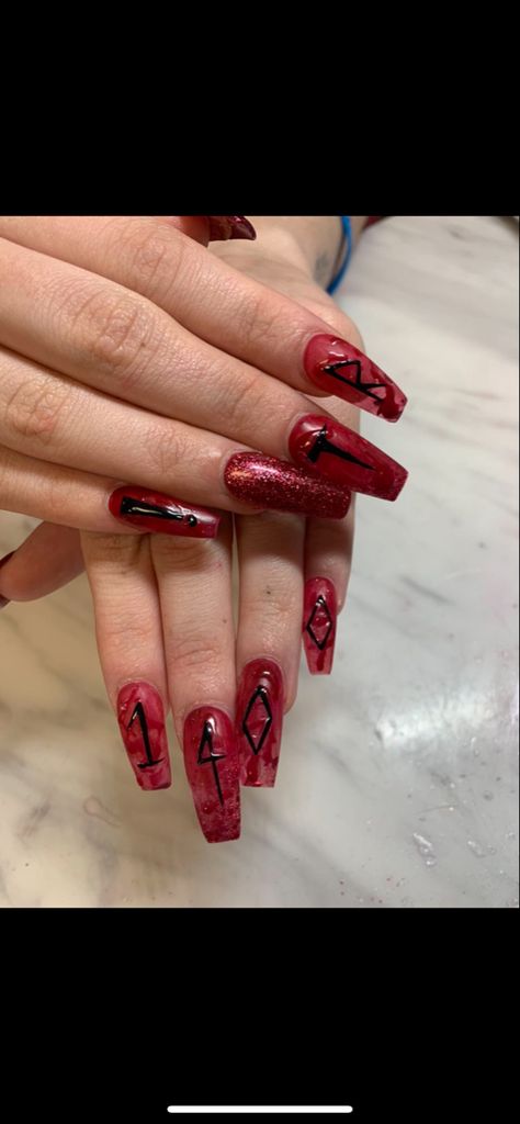 #trippiereddnails #trippieredd #big14 #1400 # coffinnails Red Inspired Nails, Trippie Red, Inspired Nails, Holy Grail, Sweet 16, Nail Ideas, Nail Inspo, Acrylic Nails, Nail Designs