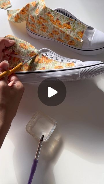 Mya on Instagram: "Fabric covered shoes! Endless amount of customization 🤪 next I want to cover a pair of older @vans that I just can’t seem to get rid of! So this would be a perfect project for them!  I used fabric Mod Podge but did you guys see @scorchmarker new Magic Modge?! Has anyone tried it out on shoes??! Looks even better #myakayemade   #diy #modpodge #upcycle #vans #upcycling #upcycledfashion #sewing #handmade #handmadeshoelaces #decopage #diycrafts #summershoes #modpodgecrafts #sewingproject" Modge Podge Shoes Diy, Decoupage Shoes Fabric, Fabric On Shoes Diy, Cover Boots With Fabric Diy, Diy Modge Podge Crafts, Diy Sneakers Paint, Fabric Covered Shoes Diy, Sharpie Shoes Diy, Modge Podge Shoes