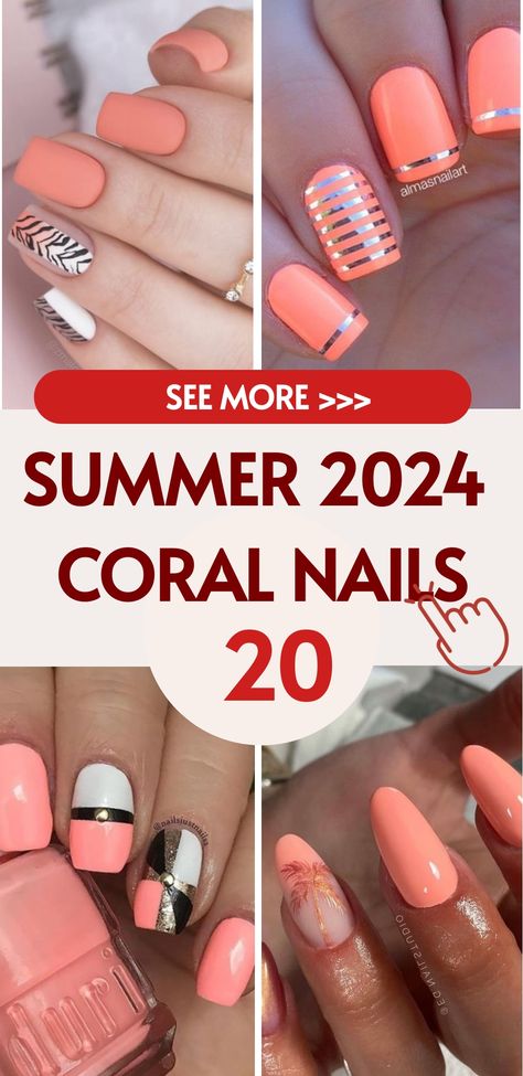 Nails Collections - Willtiptop Coral And Silver Nails, Coral Colour Nails, Beach Gel Nails Summer, Squoval Nails Design Summer, Coral Nail Designs Summer, Coral And Gold Nails Design, Beach Nails Coral, Hot Coral Nails, Coral Summer Nails