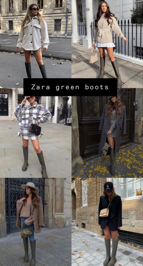 Green Leather Boots Outfit, Green Knee Boots Outfit, Green Rain Boots Outfit, Zara Boots Outfit, Dark Brown Boots Outfit, Green Boots Outfit, Grey Boots Outfit, Chunky Boots Outfit, Leather Boots Outfit