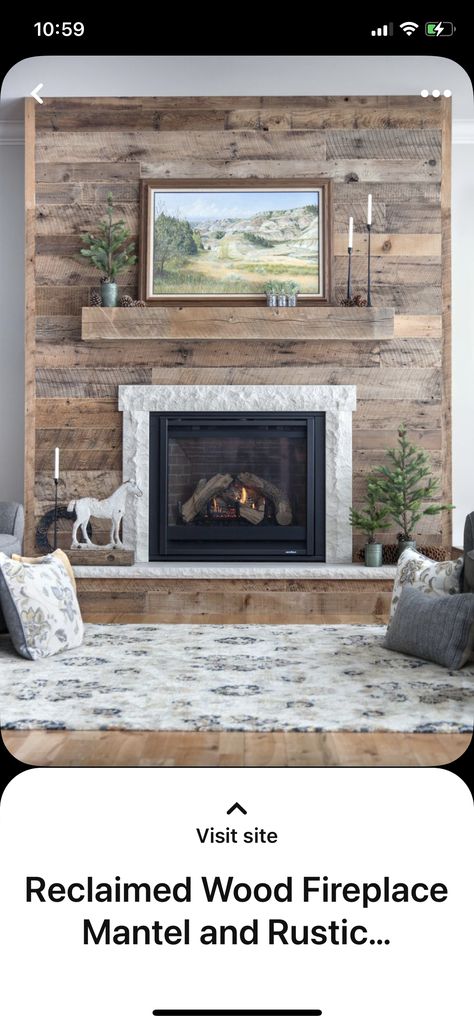 Rustic Shiplap Fireplace, Wood Surround Fireplace Ideas, Barn Wood Fireplace Wall, Reclaimed Wood Fireplace Surround, Wood Plank Fireplace, Shiplap Fireplace With Wood Mantle, Shiplap Fireplace Surround, Cabin Fireplace Ideas, Barnwood Fireplace