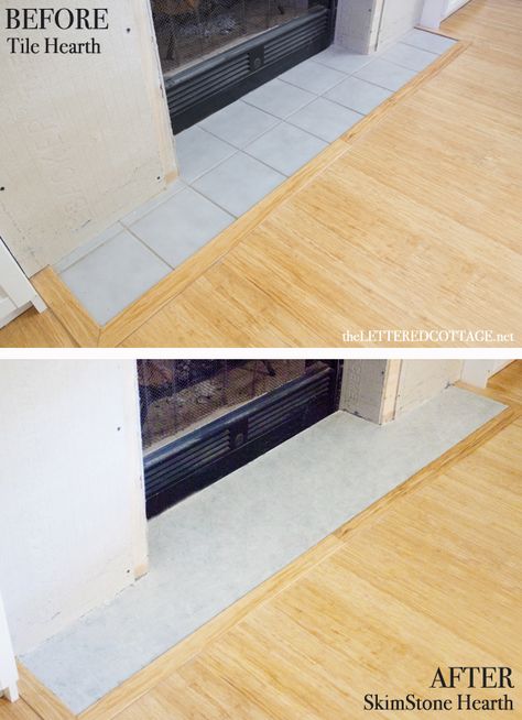 Diy Bump Out Fireplace, Concrete Over Tile Fireplace, Cement Hearth, Fireplace Hearth Makeover, Diy Fireplace Hearth, Concrete Fireplace Hearth, Diy Concrete Fireplace, Fireplace Revamp, Faux Concrete Fireplace