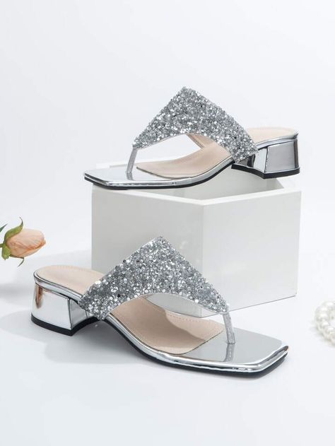 Summer Sandals Heels, Fancy Sandals, Sequin Sandals, Fancy Jewelry Necklace, Heeled Mule, Cute Shoes Heels, Sequin Decor, Open Toe High Heels, Mule Sandals