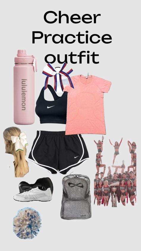 Cheer outfit for competition or school #schoolcheer #competitoncheer #cheerleading #outfit #practiceidea #sports Cheerleading Outfits For Practice, Outfits For Practice, Cheerleading Practice Outfits, Cheer Fails, Cheer Practice Outfits, Cheer Backpack, Cheer Bag, Cheer Practice, Cheer Outfits