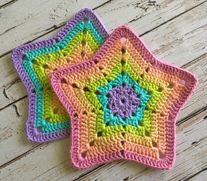 Granny Star Coaster N Motif Crochet pattern by Island Style Crochet | LoveCrafts Granny Square Star Pattern, Star Crochet Granny Square, Star Coaster Crochet Pattern, Star Granny Square Crochet Pattern Free, Crochet Star Coaster, Crochet Star Granny Square, Granny Star, Motif Crochet Pattern, Crochet Star Patterns