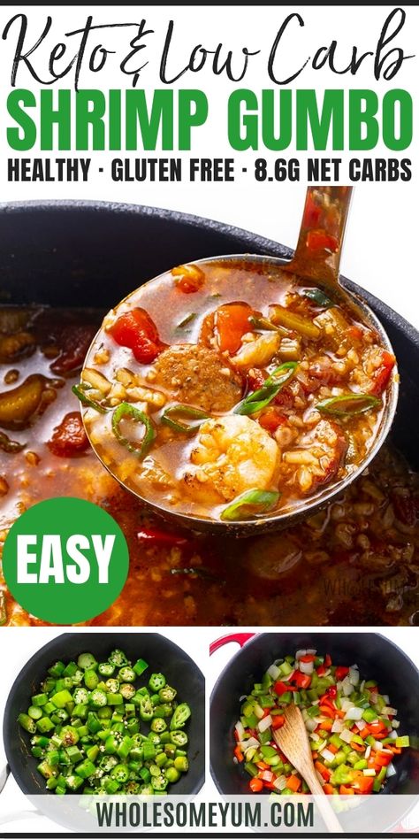 Keto Gumbo Recipe High Protein Gumbo, Gumbo Healthy Recipe, Healthy Gumbo Recipe Slow Cooker, Low Carb Okra Recipes, Shrimp Gumbo Soup, Low Carb Gumbo Recipe, Healthy Gumbo Recipe Low Carb, Low Calorie Gumbo, Keto Gumbo Recipes