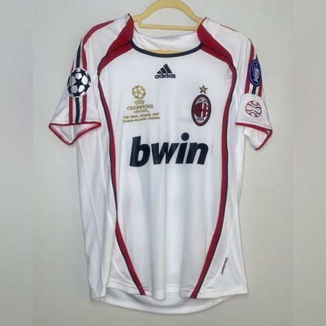 New Ac Milan 2007 Champions League Retro Jersey #22 Kak Short Sleeved, Fan Jersey-Loose Fit, Light Weight, Great Quality Available In S, M, & L Ship Same Or Next Day Bundle If Needed To Save On Shipping Depop: Aylin008 Ac Milan Vintage Jersey, Ac Milan Retro Jersey, Retro Jersey Outfit, Ac Milan Retro, Ac Milan Jersey, Retro Football Jersey, Soccer Fashion, Vintage Football Jersey, Vintage Soccer Jersey