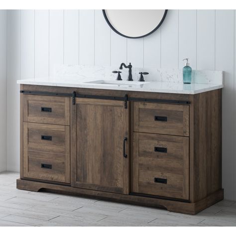 August Grove® Caldean 60'' Free-standing Single Bathroom Vanity with Vanity Top & Reviews | Wayfair Cabin Bathroom, Decorative Styles, Farmhouse Flair, Stone Countertop, Ceramic Sinks, Granite Tops, Rustic Traditional, Country Retreat, Bath Cabinets