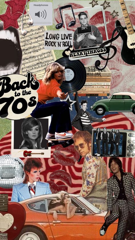 Rock And Roll Vintage Aesthetic, 70s Aesthetic Collage, 1970s Moodboard, 70s Music Aesthetic, 70s Yearbook, Mikayla Core, 70s Moodboard, 80s Moodboard, 1970 Aesthetic