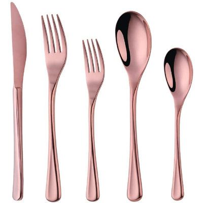 [HEALTHEY MATERIALl]: Made of high quality 18/8 stainless steel with a shiny mirror polish, good hardness, non-toxic and tasteless, corrosion-proof and heat resistant, which ensures your health, Sturdy enough for basic daily use, Rust-resistant, and durable for years. Color: Rose Gold | Everly Quinn Liviya 20 Piece Flatware Set, Service for 4 Stainless Steel in Yellow | Wayfair Copper Silverware, Rose Gold Flatware, Special Occasion Dinner, Rose Gold Kitchen, Kitchen Stainless Steel, Flatware Storage, Gold Flatware, Flatware Sets, Gold Kitchen