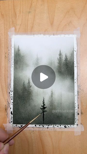 Watercolor Misty Mountains, Beginner Watercolor Projects, Easy Forest Watercolor, Watercolor Foggy Landscape, Easy Watercolor Nature, Watercolor Landscape For Beginners, Dark Watercolor Paintings, Foggy Watercolor, Aquarell Inspiration Easy