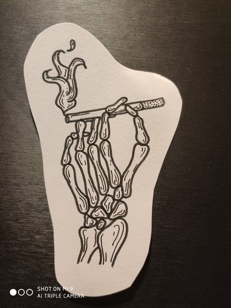 Skeleton Hand Holding Ciggerate, Ciggerate Tattoo, Pen Drawing Tattoo, Tattoo Goat, Designing Tattoos, Middle Finger Tattoos, Punk Tattoo, Half Sleeve Tattoos Drawings, Skeleton Hand Tattoo