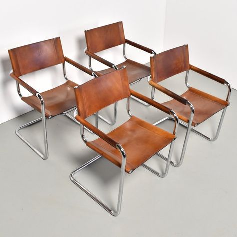 For sale: Set of 4 S34 dining chairs by Mart Stam for Fasem, 1980s | #vntg #vintage Mart Stam Chair, Mart Stam, Dnevna Soba, Creative Home Decor, Wishing Well, Dream Room, Interior Details, Bauhaus, Vintage Design