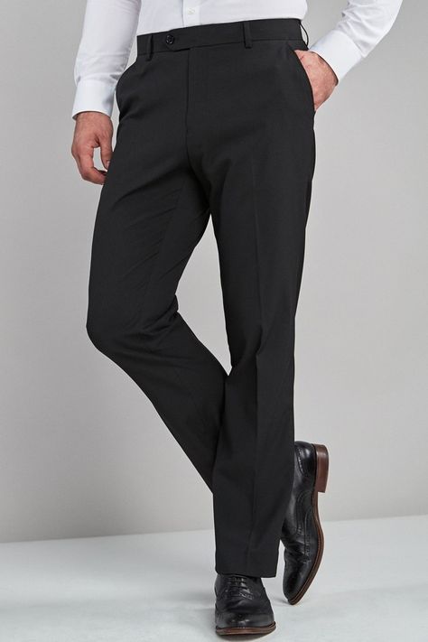 Plain front formal trousers. Machine washable. 75% Polyester, 23% Viscose, 2% Elastane. Black Trousers Men, Formal Trousers, Formal Pants, Men Trousers, Smart Trousers, Stylish Pants, Formal Business, Black Trousers, Black Party