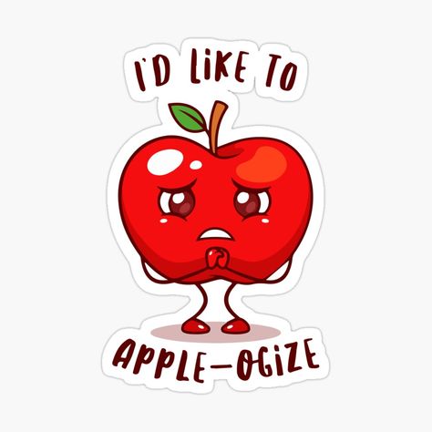 Get my art printed on awesome products. Support me at Redbubble #RBandME: https://www.redbubble.com/i/sticker/Apple-ogize-by-GattoNero2033/47405956.JCQM3?asc=u Puns Cards, Prints Clothes, Pun Stickers, Apple Quotes, Drawing Plants, Birthday Card Puns, Pun Cards, Punny Puns, Aesthetic Business