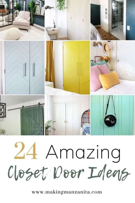 Need a new closet door? Why not try to DIY one!? Get inspired with these DIY closet door ideas! Painting Closet Doors Ideas, Ideas For Closet Doors, Closet Door Painting Ideas, Closet Without Doors Ideas, Closets Without Doors Ideas, Sliding Closet Doors Makeover, Diy Closet Door, Closet Doors Painted, Small Closet Makeover