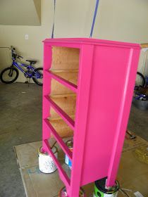 Hot Pink Dresser Furniture, Neon Pink Furniture, Hot Pink Decor Interior Design, Behr Hot Pink Paint Colors, Hot Pink Chalk Paint Furniture, Light Pink And Hot Pink Bedroom, Hot Pink Dresser Makeover, Hot Pink Painted Furniture, Hot Pink Side Table