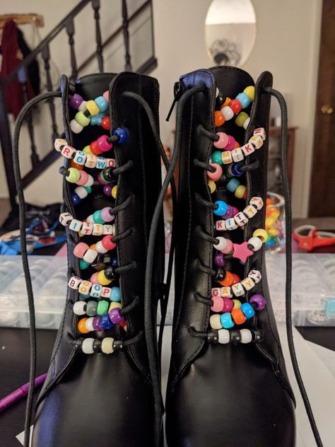 Bass Canyon Outfits, Kandi Shoes, Diy Rave Outfits, Beaded Boots, Bass Canyon, Dark Decora, Rave Boots, Alt Shoes, Rave Shoes