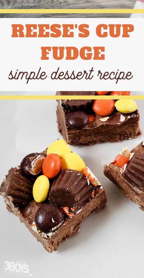 With just 4 ingredients needed, you can't go wrong with this Reese Cup Fudge Recipe. Fast and easy dessert! #fudgerecipes #simpledessert #easyfudgerecipe #3boysandadog Reeses Cups Recipe, 3 Ingredient Fudge Recipe, Reese Cup, White Chocolate Fudge Recipes, Cup Recipes, Fast Easy Desserts, How To Make Fudge, White Chocolate Fudge, Reeses Cups