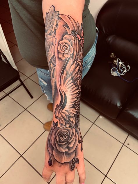 Womens Memorial Sleeve Tattoo, In Memory Sleeve Tattoos For Women, Female Memorial Tattoos, Memorial Piece Tattoo, Memorial Tattoos Mom Sleeve, Mom Memorial Tattoo Ideas For Daughter Forearm, Memorial Brother Tattoo Ideas For Sister, Memorial Sister Tattoo, Memorial Sleeve Tattoos