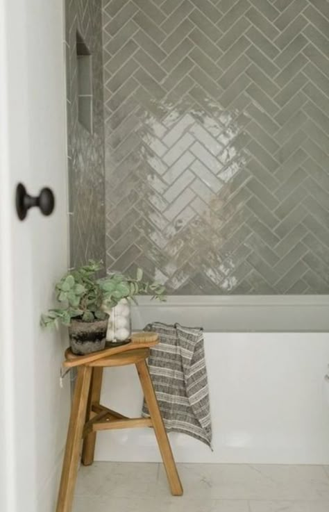 Eye For Pretty Bathroom, 1900 Bathroom Remodel, Unique Hotel Room Design, Green Gold And White Bathroom, Green Tile Bathroom With Tub, Disney Basement, Green And White Tile, Spa Like Master Bath, Oakstone Homes