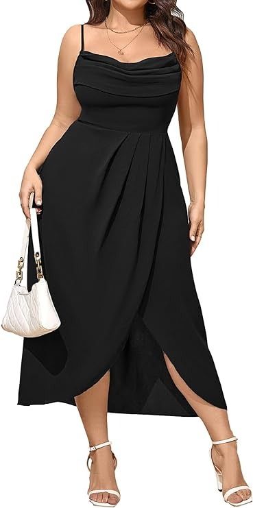 Amazon.com: SCOMCHIC Women's Plus Size Dress Sleeveless Spaghetti Strap Cowl Neck Wrap Party Cocktail Cami Dress Black 3XL : Clothing, Shoes & Jewelry Wedding Guest Dress Plus Size Amazon, Black Tie Wedding Guest Dress Summer Plus Size, Plus Size Wedding Guest Dresses Amazon, Formal Dresses For Quinceanera Guest, Semi Formal Wedding Attire Plus Size, Broad Shoulder Dress, Plus Size Fall Wedding Guest Dress, Petite Cocktail Dresses Classy, Flattering Dresses For Curvy Women