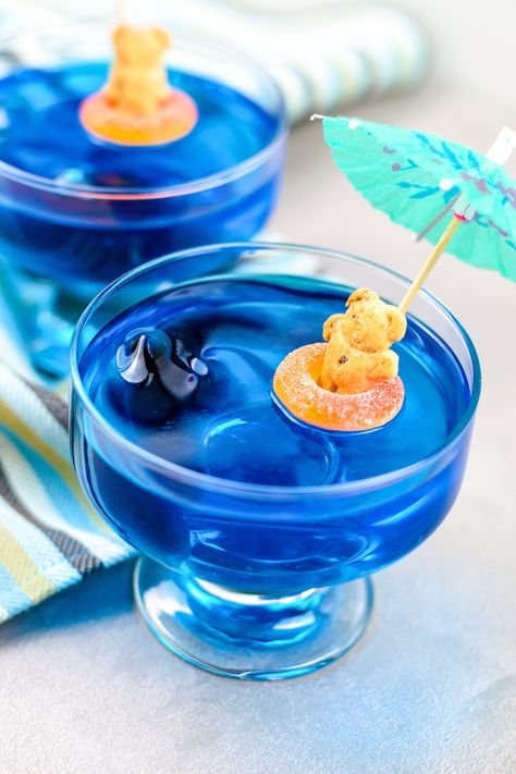 Swimming Peeps Jello Cups, Jello Cups For Kids, Swimming Snacks, Shark Desserts, Shark Jello Cups, Shark Week Snacks, Shark Jello, Shark Week Food, Shark Week Recipes