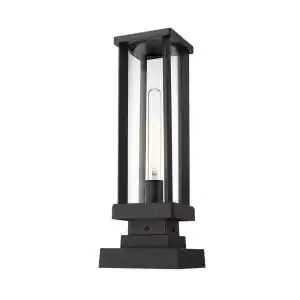 1-Light Black Outdoor Pier Mounted Fixture with Clear Glass Driveway Columns, Glass Shield, Post Lighting, Lantern Post, Deck Lighting, Glass Lantern, Outdoor Pendant, Outdoor Post Lights, Contemporary Outdoor