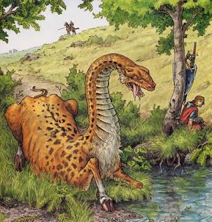 Questing Beast: Celtic myth, a monster with the head of a snake, the body of a leopard, the backside of a lion, and the hooves of a deer. Questing Beast, Scariest Monsters, Mythic Creatures, Celtic Myth, Myths & Monsters, Legends And Myths, Fantasy Beasts, Mythical Beast, Legendary Creature