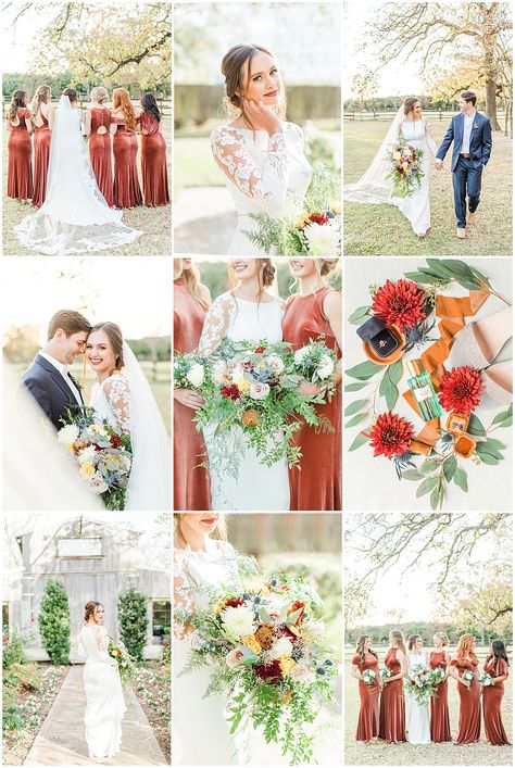 Terra Cotta Bridesmaid Dresses, Color Palette Fall Wedding, Wedding Color Palette Fall, June Wedding Colors, Color Palette Fall, Terra Cotta Wedding, Fall Wedding Color Palette, Tyler Texas, Spring Wedding Colors