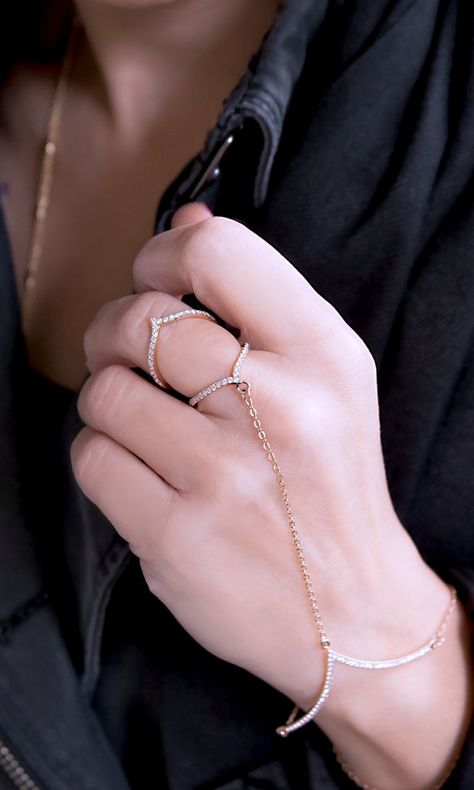 Hand Jewelry with CZ | Rose Gold Hand Chain | Gold Slave Bracelet Ring | Gift For Her | Dainty Body Gold Hand Chain, Bracelets Rose Gold, Hand Jewelry Rings, Hand Chain Jewelry, Finger Bracelets, Hand Chain Bracelet, Fancy Jewelry Necklace, Bridal Accessories Jewelry, Bangles Jewelry Designs