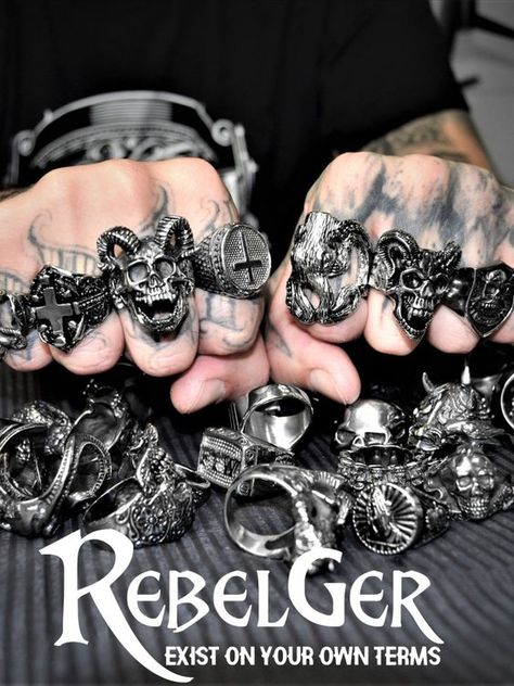 Biker Rings Mens, Metal Skull, Biker Jewelry, Biker Rings, Dragon Jewelry, Black Skull, Dark Tattoo, Lady Biker, Skull Ring