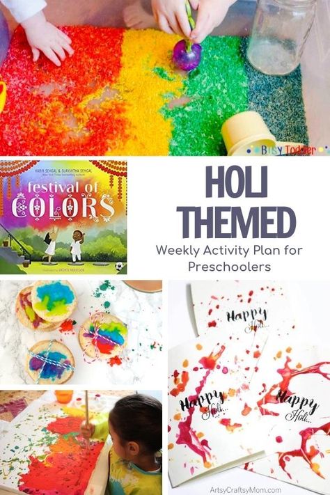 Celebrate, learn and have fun with this planned week of activities for Holi with preschoolers. Featuring the book Festival of Colors as well as songs and rhymes it's a fun way to learn about a different culture and how they celebrate the coming of spring. Holi Pichkari, Holi Theme, Rainbow Books, Holi Festival Of Colours, Festival Of Colors, Simple Activities, Holi Colors, Activities Ideas, Holi Celebration